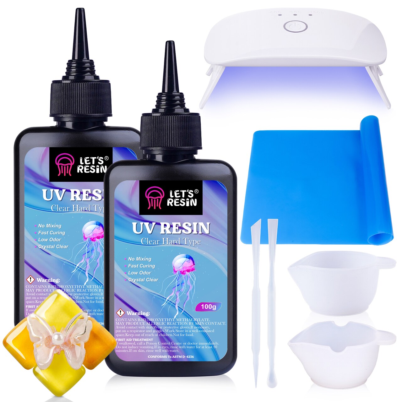 LET'S RESIN UV Resin with Light,Upgraded 200g Crystal Clear&Low Odor UV Resin Kit,UV Light,Silicone Mat,Ultraviolet Epoxy Resin Hard,UV Resin Starter Kit for Jewelry,Craft Decor